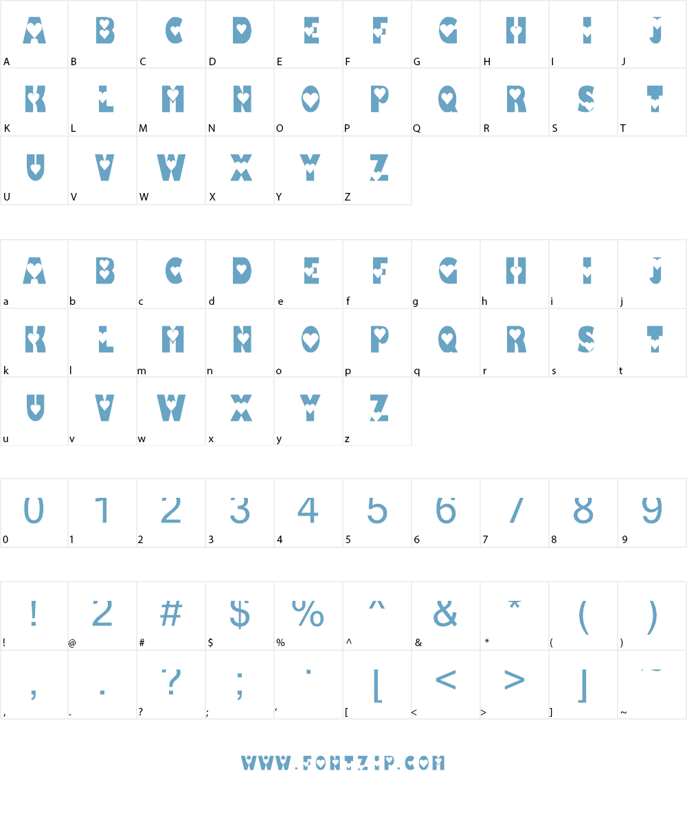 KR Love Letters Font Character